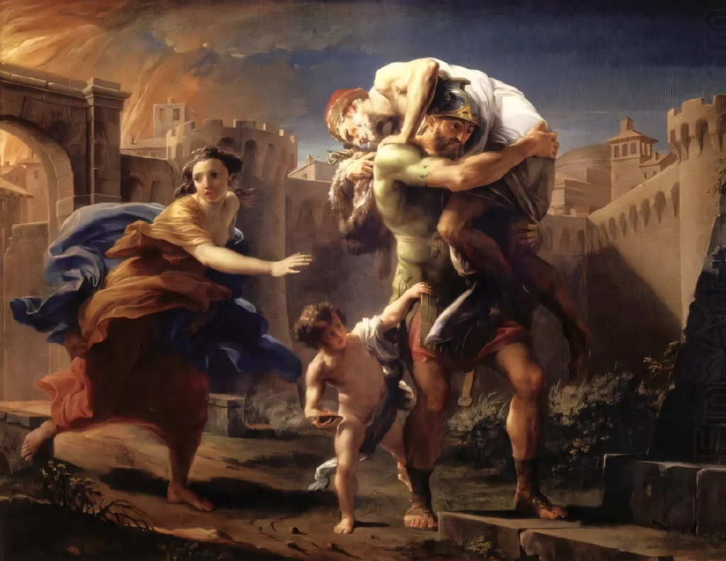 Enea fuge din Troia - Pompeo Batoni (1750).