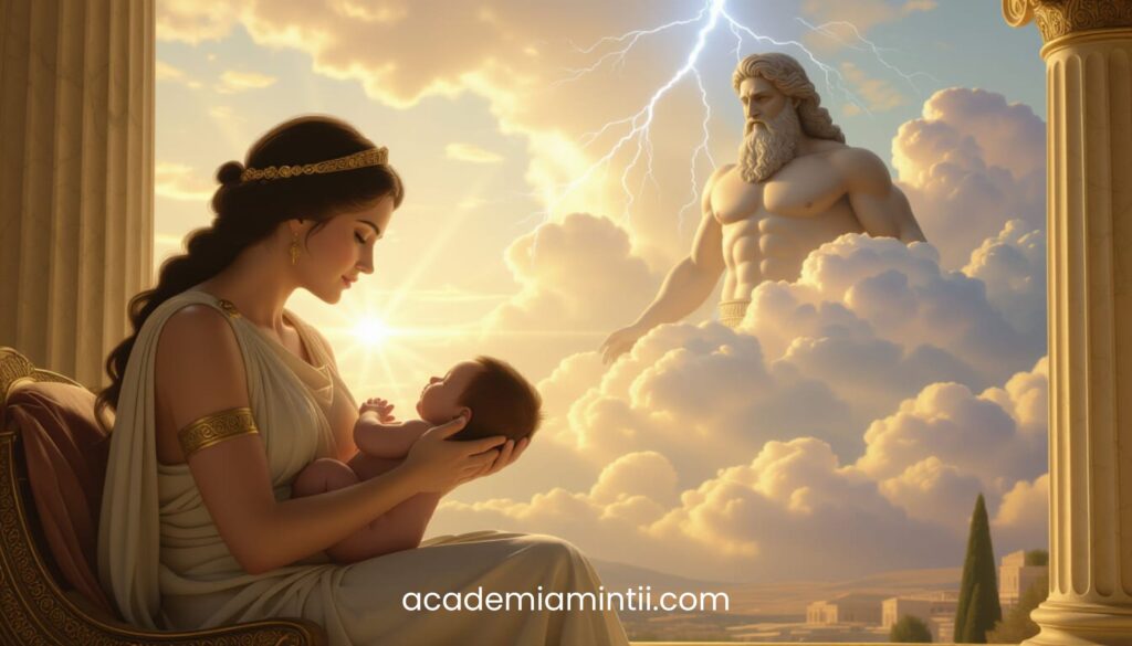 Heracle mic, mama sa Alcmene și tatăl Zeus.