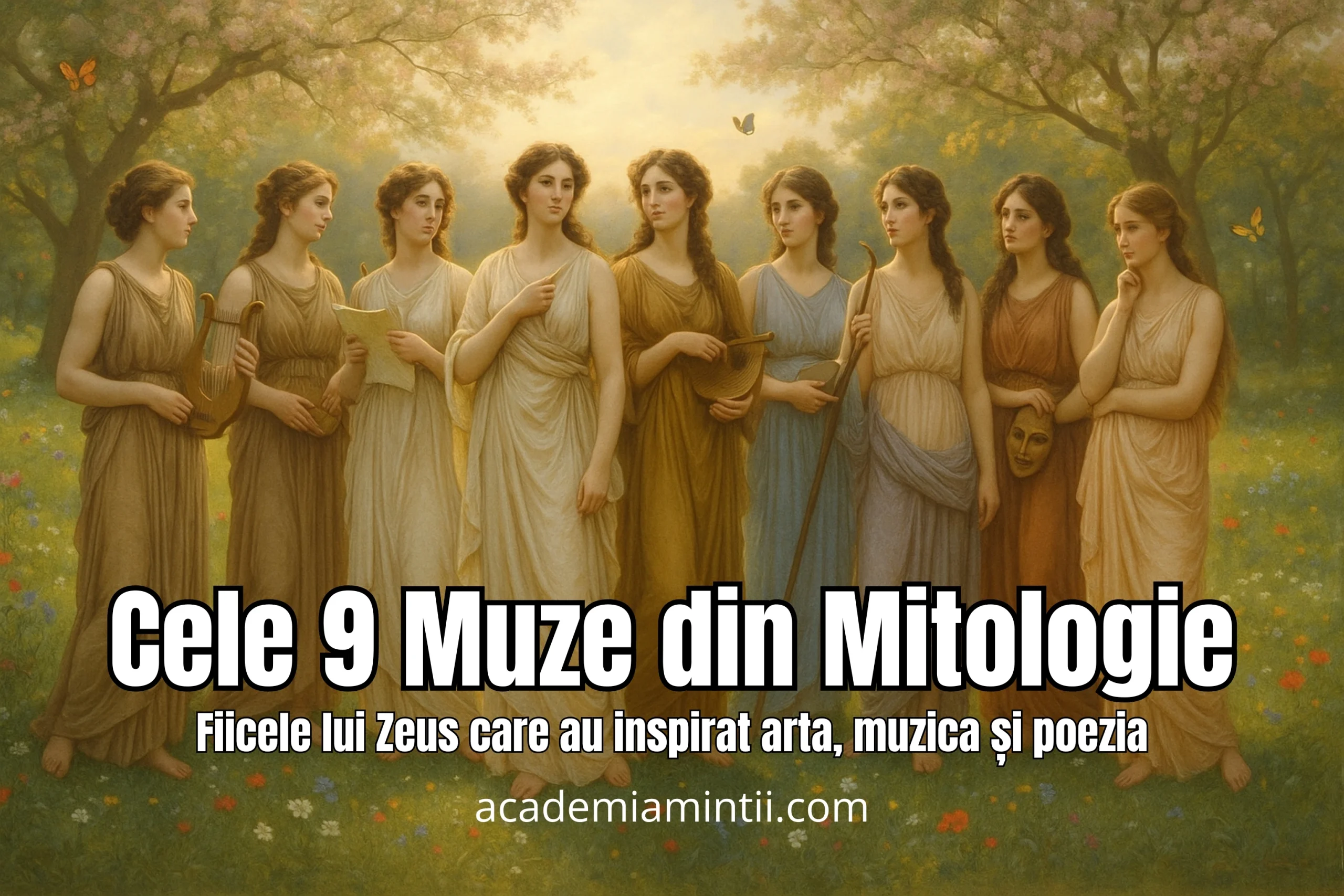 Cele 9 muze din mitologia greacă și romană inspiratoare ale artelor, muzicii, dansului, poeziei, cunoașterii și științelor