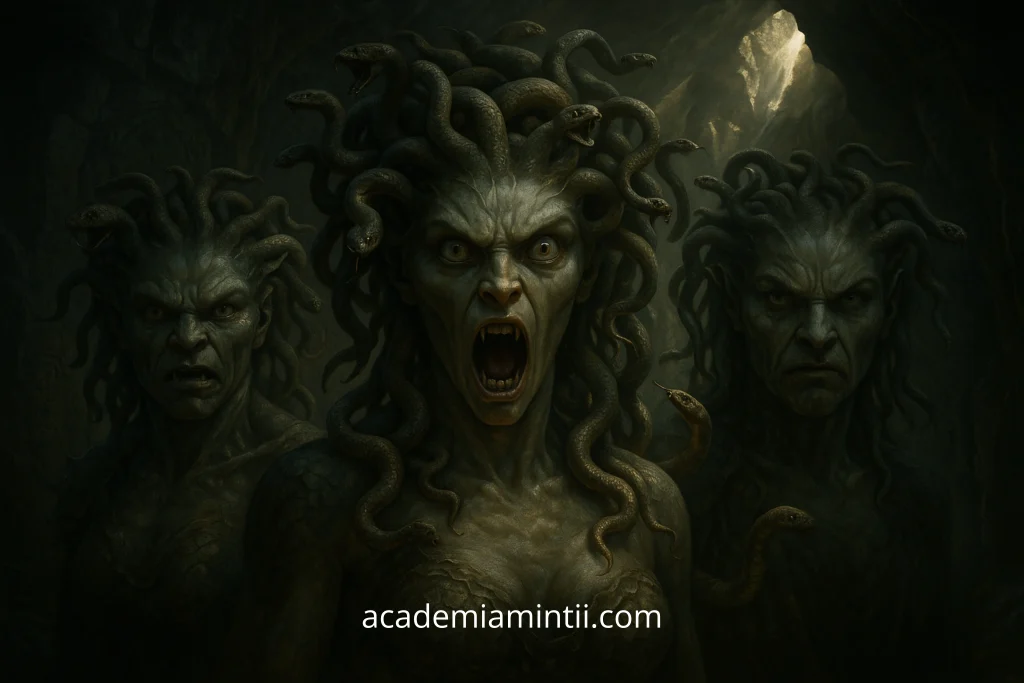 Gorgonele Medusa, Stheno și Euryale din mitologia greacă